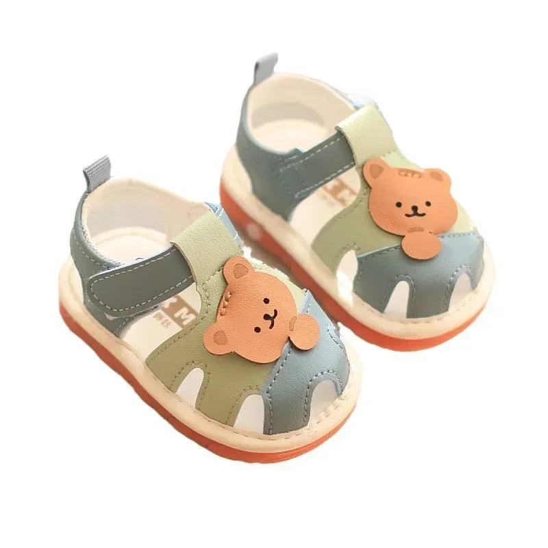 Baby Kids Walking Sandals Cartoon Bear Prints Closed Toe Summer Beach Shoes