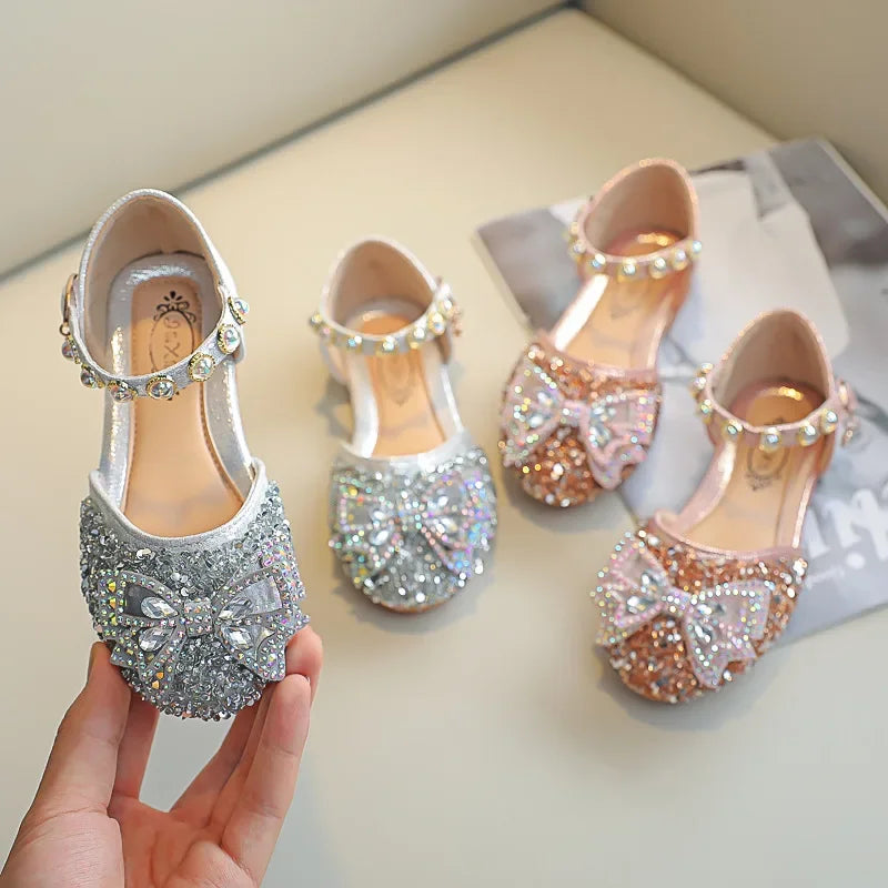New Children Princess Shoes for Girls Bowtie Glitter