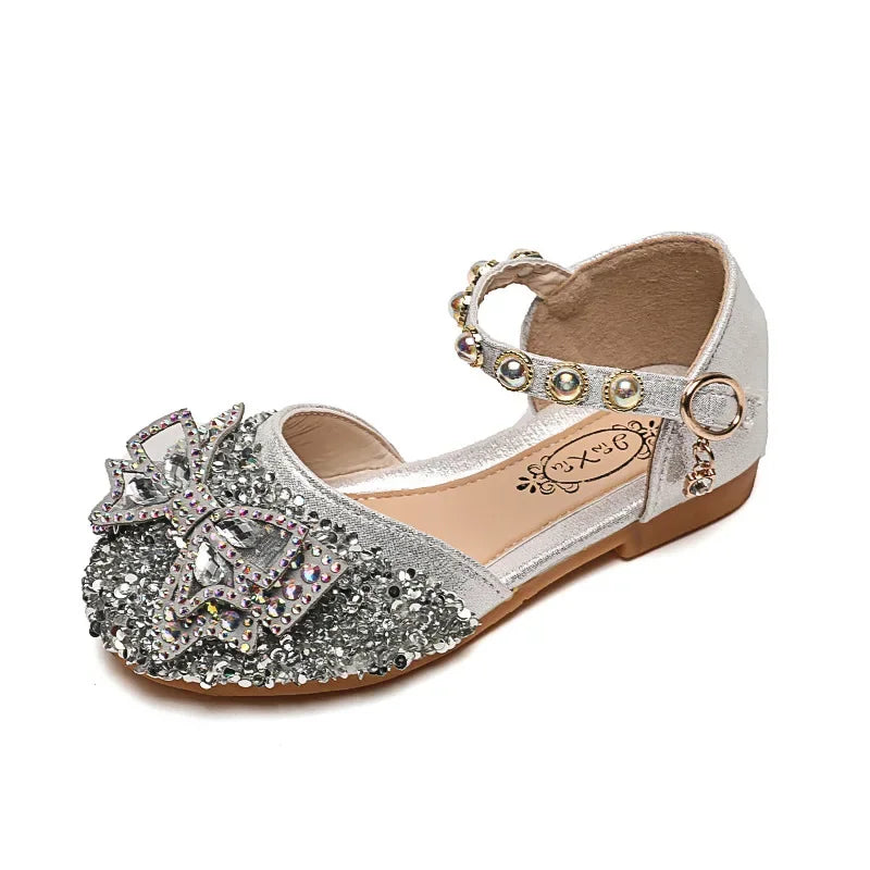 New Children Princess Shoes for Girls Bowtie Glitter