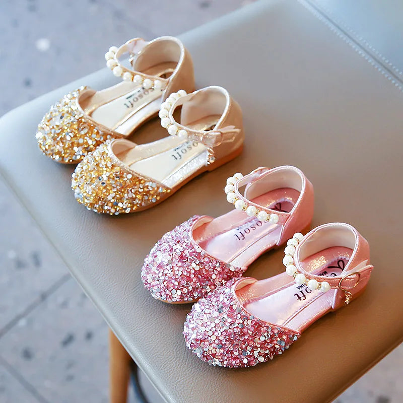 Girl's Sprincess Shoes Sequins Pearl Gold Pink Summer Children Sandals