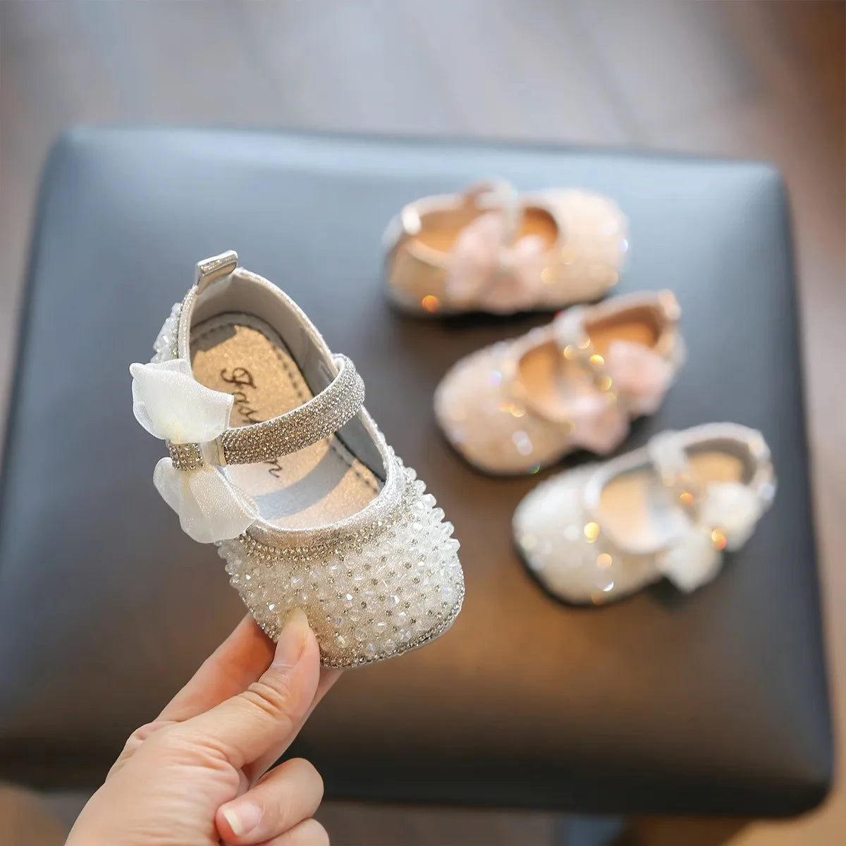 Girls Walking Shoes Lace Mesh Bows Kids Princess Shoes