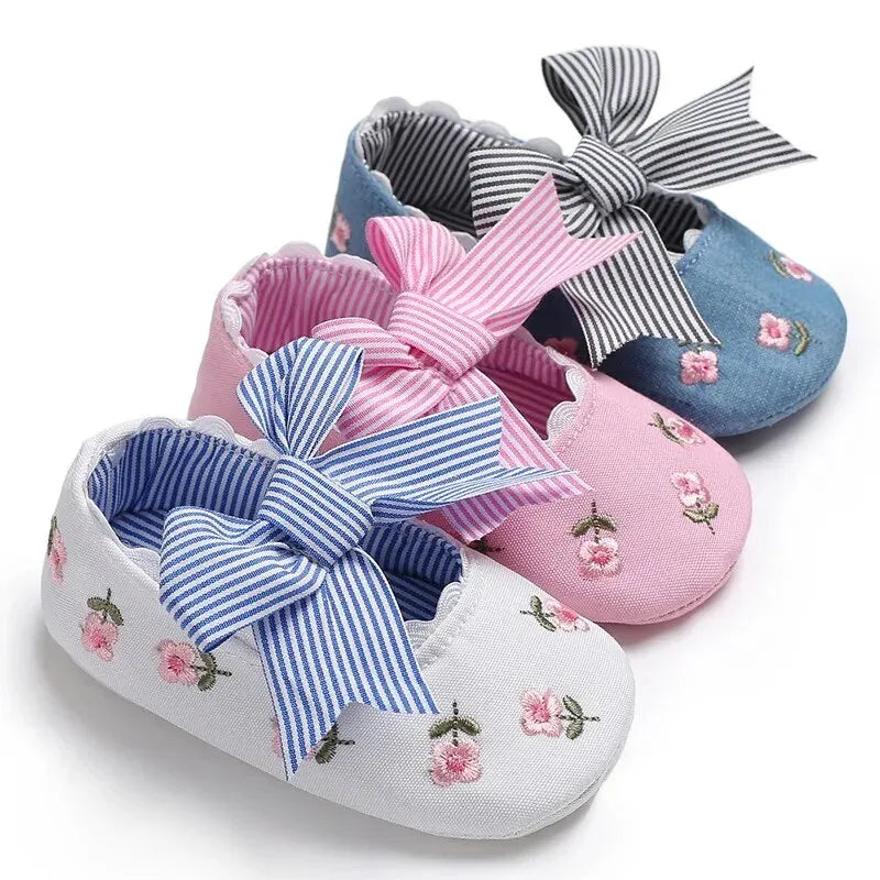 New Printed Baby Girl Shoes Bowknot Soft Sole Anti-slip