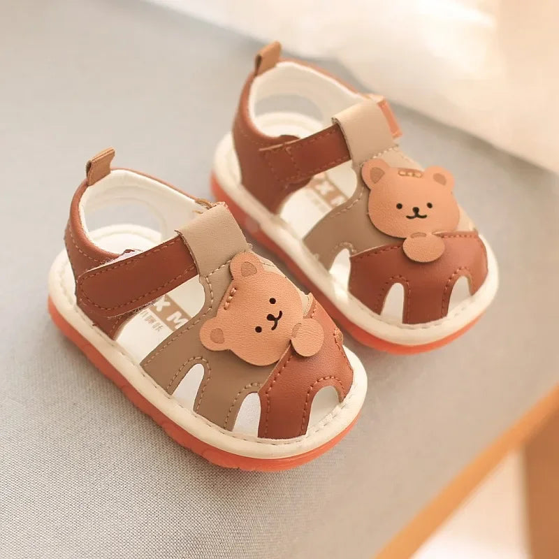 Baby Kids Walking Sandals Cartoon Bear Prints Closed Toe Summer Beach Shoes