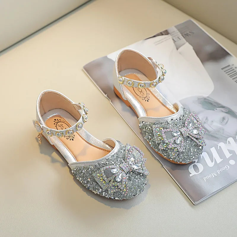 New Children Princess Shoes for Girls Bowtie Glitter
