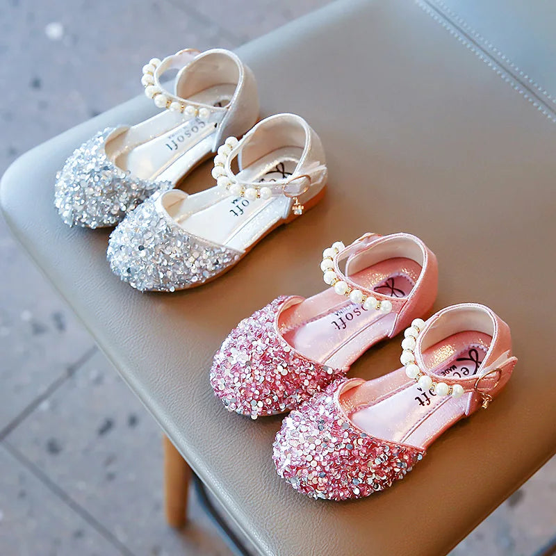 Girl's Sprincess Shoes Sequins Pearl Gold Pink Summer Children Sandals