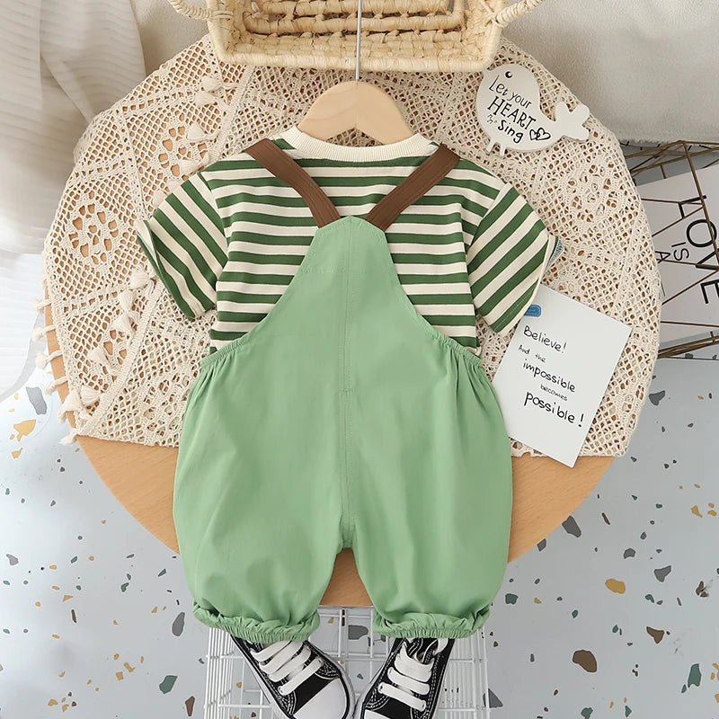 Baby Boys Girls Clothes Striped T-Shirt Bib Pants 2Pcs/Set Toddler Tracksuits