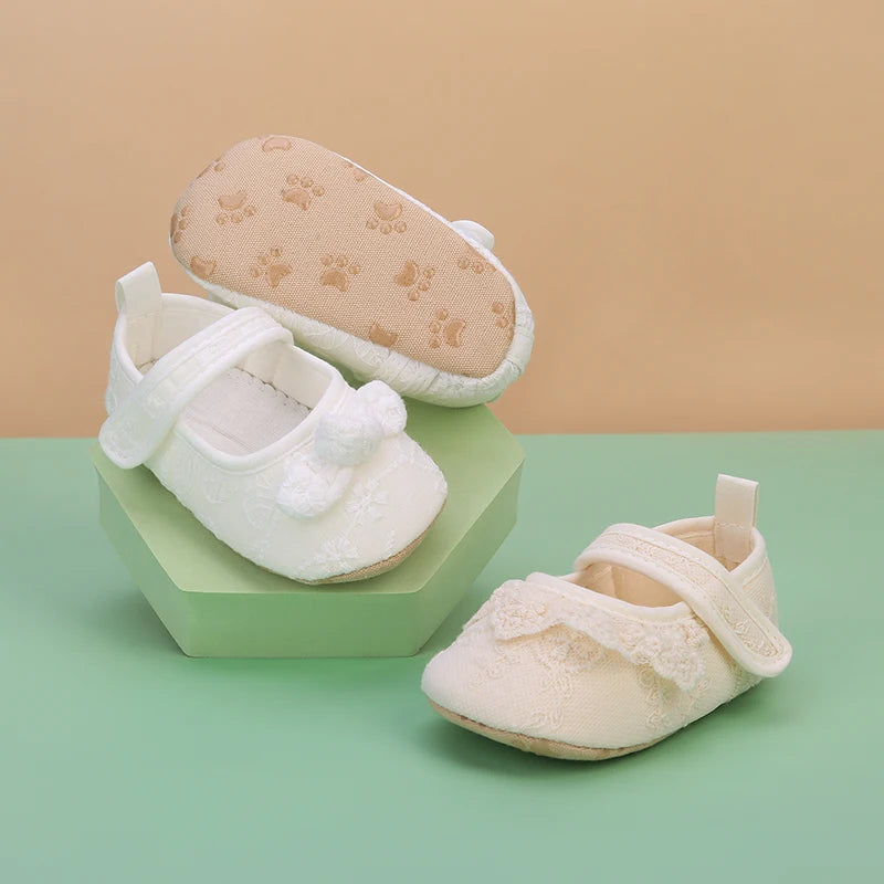 Baby Girls Shoes Non-Slip Soft Soled Lace Bowknot Flats Toddler First Walker
