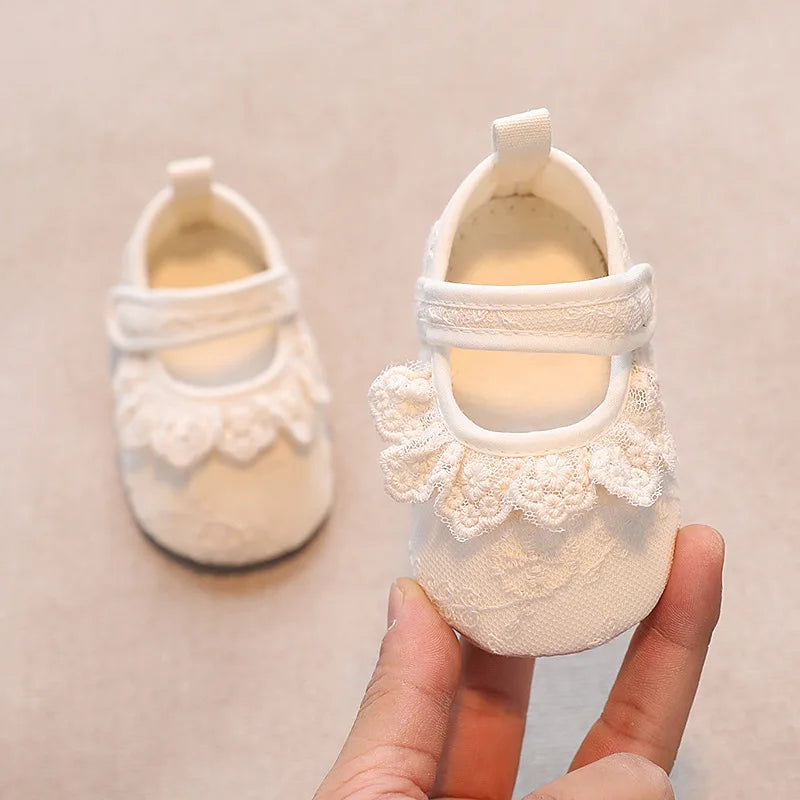 Baby Girls Shoes Non-Slip Soft Soled Lace Bowknot Flats Toddler First Walker