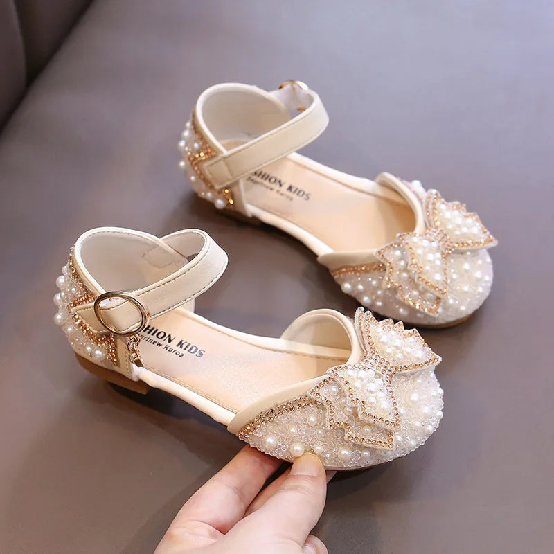 Girls Sandals Fashion Princess Shoes Bling Pearl Sequins Flat Sandals