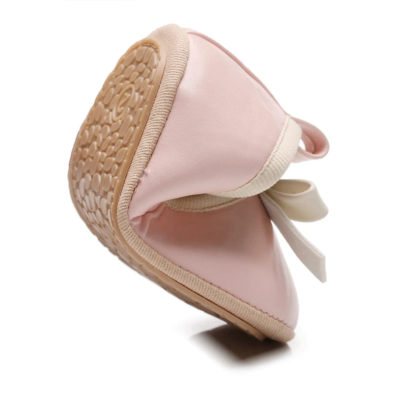 Newborn Baby Shoes Baby Girl Shoes Cute Bow Leather Rubber Sole