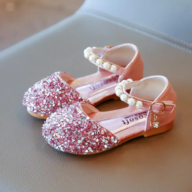 Girl's Sprincess Shoes Sequins Pearl Gold Pink Summer Children Sandals