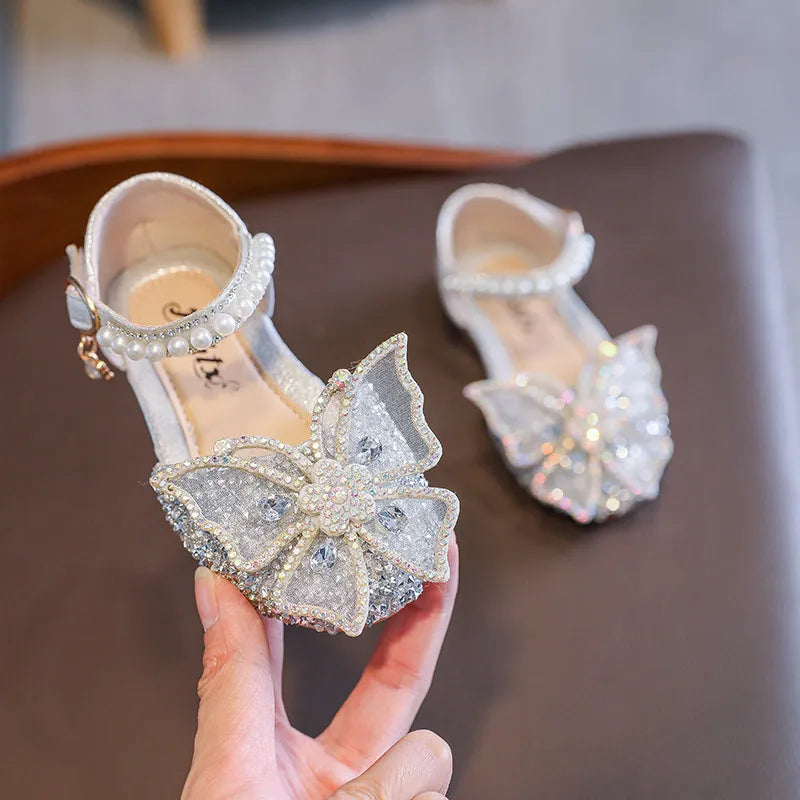 Girls Sequin Lace Bow Kids Shoes