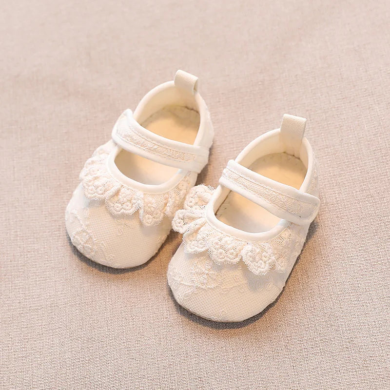 Baby Girls Shoes Non-Slip Soft Soled Lace Bowknot Flats Toddler First Walker