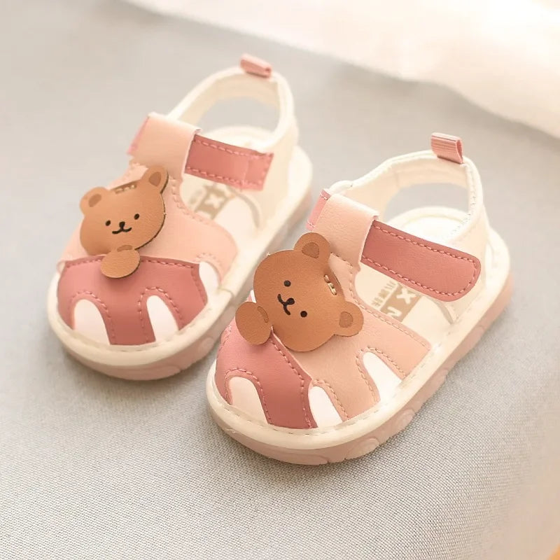 Baby Kids Walking Sandals Cartoon Bear Prints Closed Toe Summer Beach Shoes