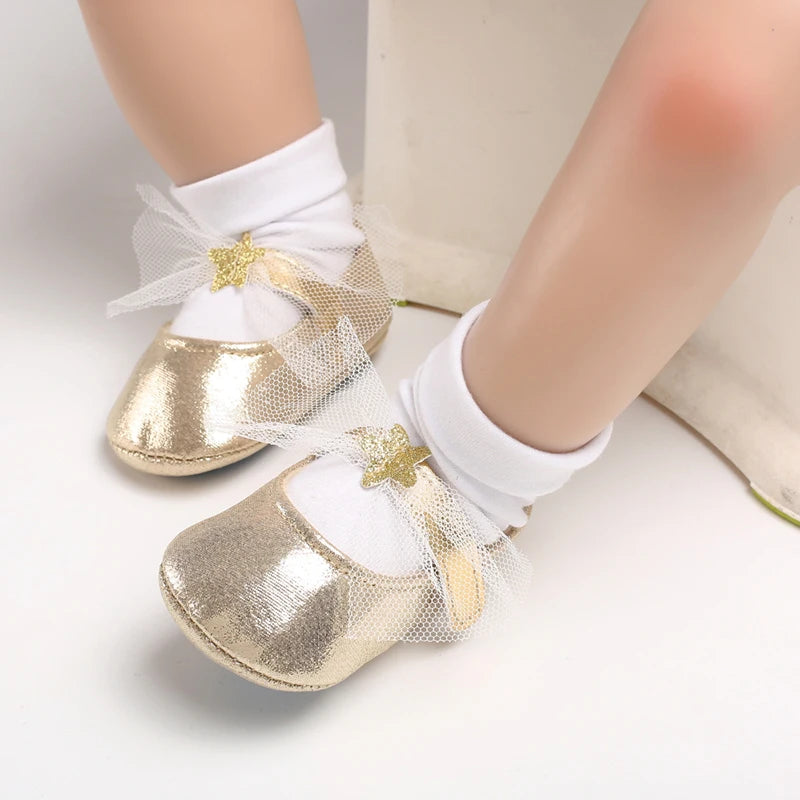 Golden Color Cute Baby Walking Shoes Flat Ballet Footwear