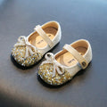Bling Sequine Flats Shoes For Kids Princess Gold Silver Bowtie Dress Shoes