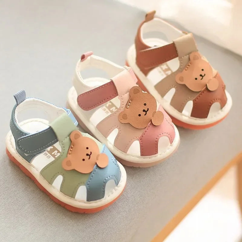 Baby Kids Walking Sandals Cartoon Bear Prints Closed Toe Summer Beach Shoes