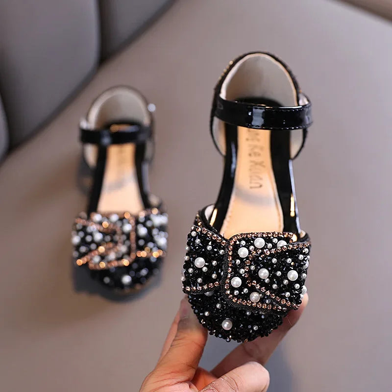 New Childrens Shoes Pearl Rhinestones Shining Kids Princess Shoes