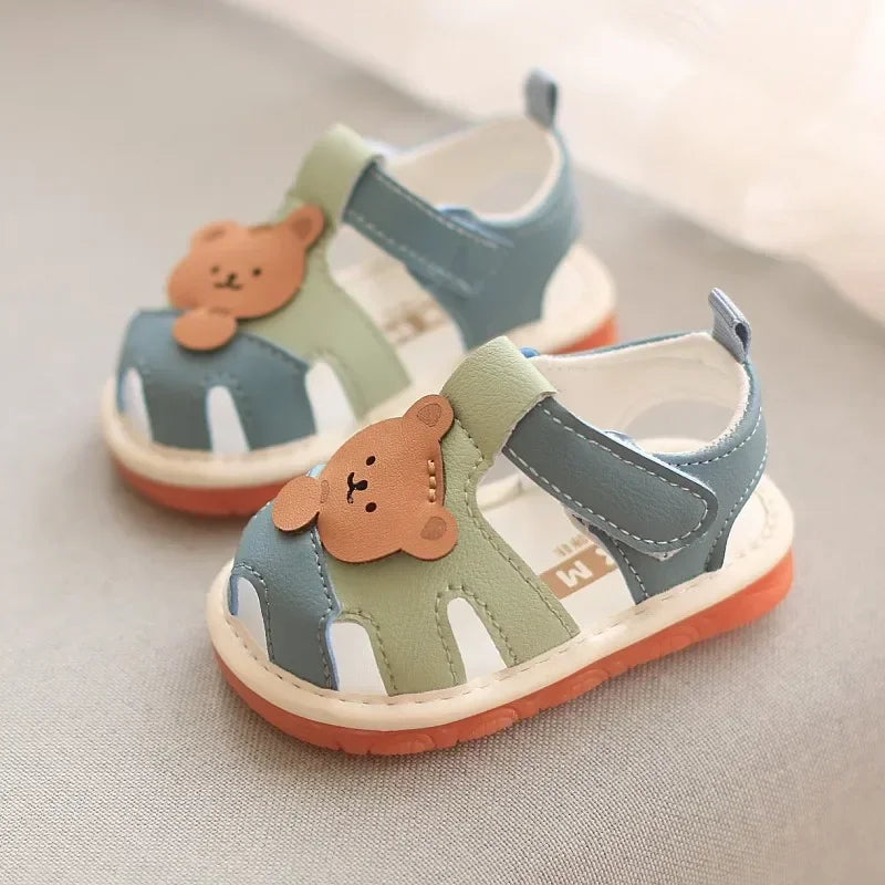 Baby Kids Walking Sandals Cartoon Bear Prints Closed Toe Summer Beach Shoes