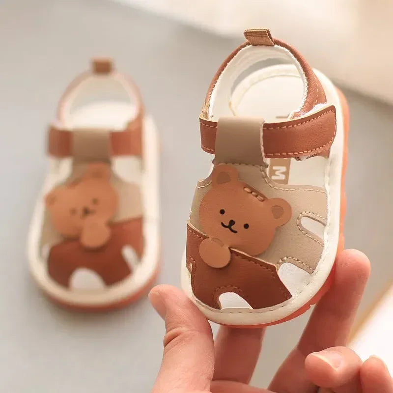 Baby Kids Walking Sandals Cartoon Bear Prints Closed Toe Summer Beach Shoes