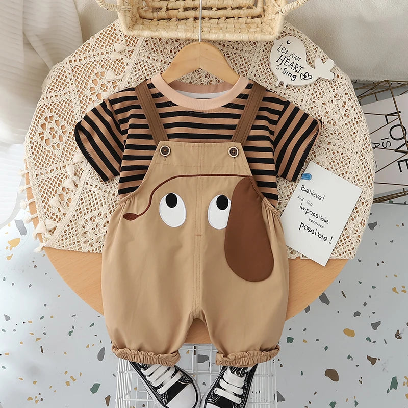 Baby Boys Girls Clothes Striped T-Shirt Bib Pants 2Pcs/Set Toddler Tracksuits