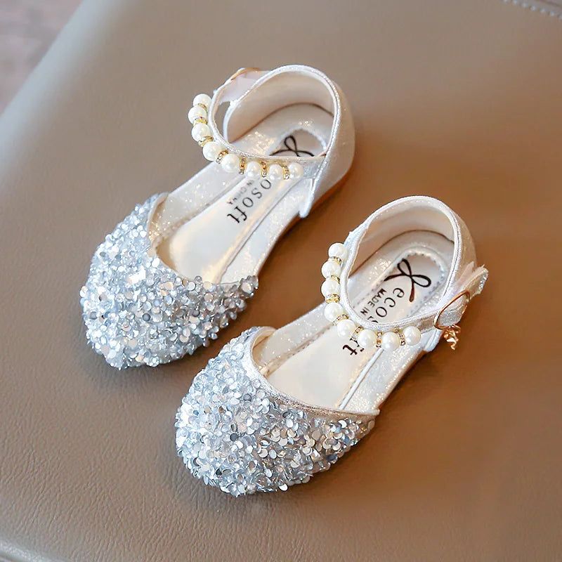 Girl's Sprincess Shoes Sequins Pearl Gold Pink Summer Children Sandals