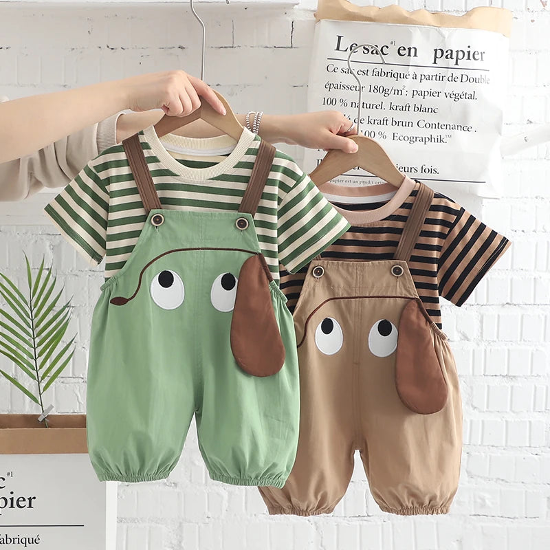 Baby Boys Girls Clothes Striped T-Shirt Bib Pants 2Pcs/Set Toddler Tracksuits