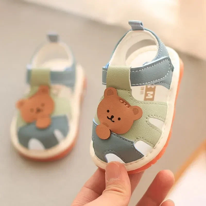 Baby Kids Walking Sandals Cartoon Bear Prints Closed Toe Summer Beach Shoes