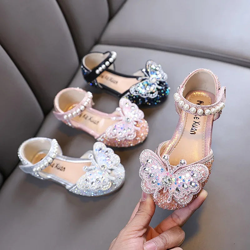 Kids Sandals for Girls Rhinestone Butterfly Elegant Versatile