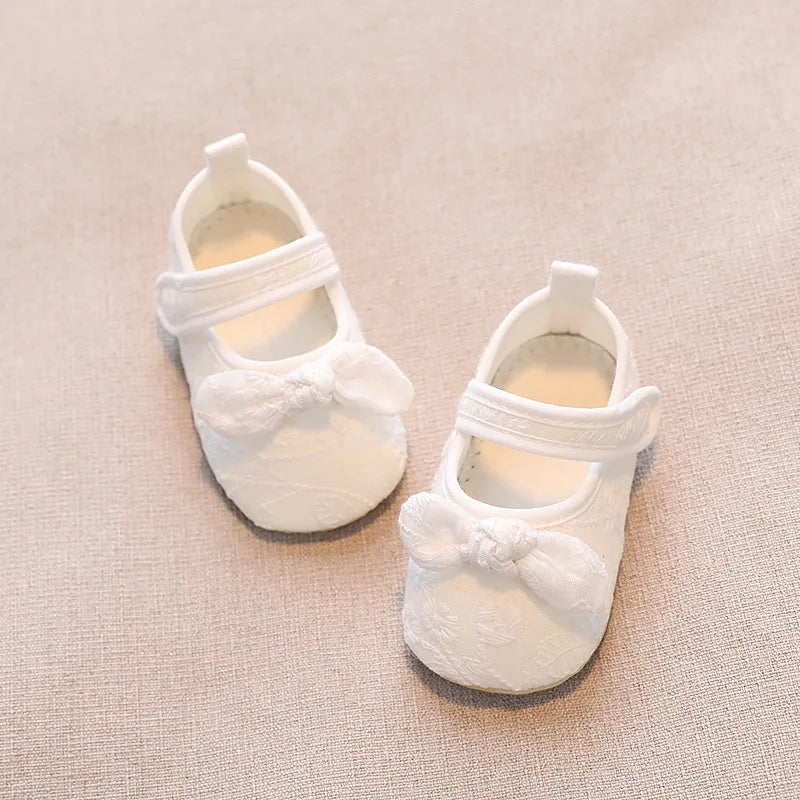Baby Girls Shoes Non-Slip Soft Soled Lace Bowknot Flats Toddler First Walker