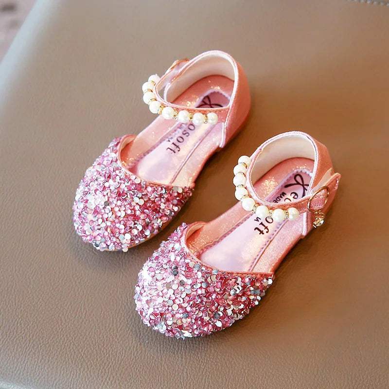 Girl's Sprincess Shoes Sequins Pearl Gold Pink Summer Children Sandals