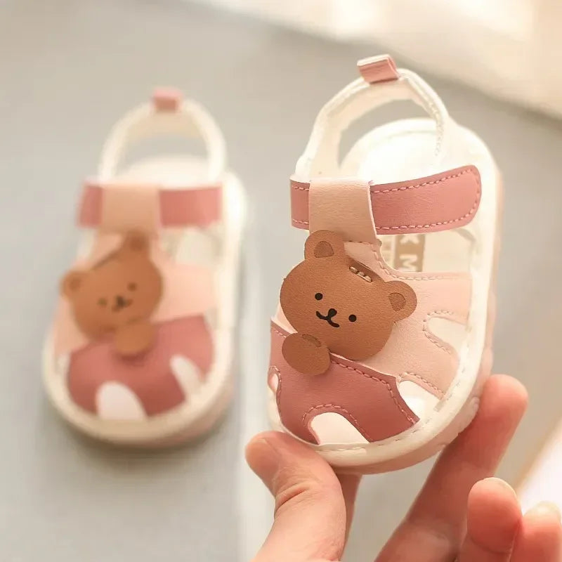 Baby Kids Walking Sandals Cartoon Bear Prints Closed Toe Summer Beach Shoes