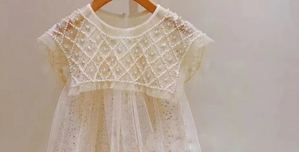 Vestito glitterato per bambine con ruches