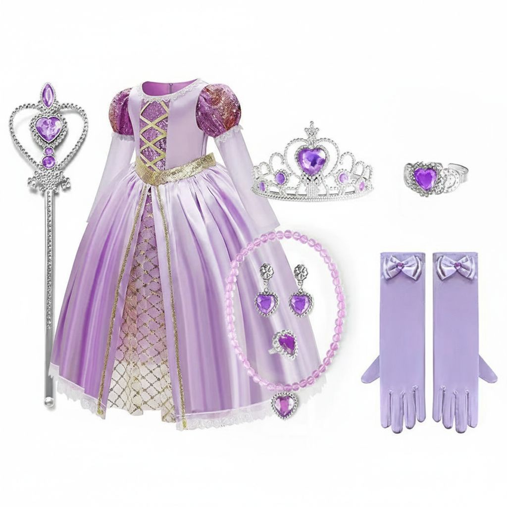 Purple Party Dress with Glitter and Accessories