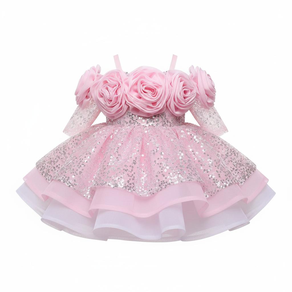 Children's Dress with Sparkling Flowers